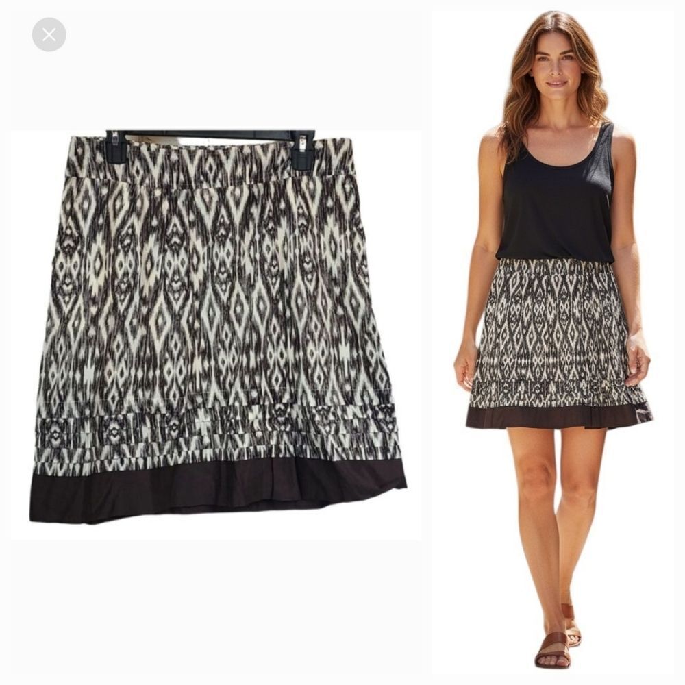 Ann Taylor Ikat Tribal Print Pintuck Pleats Pockets Cotton A Line Skirt Women's